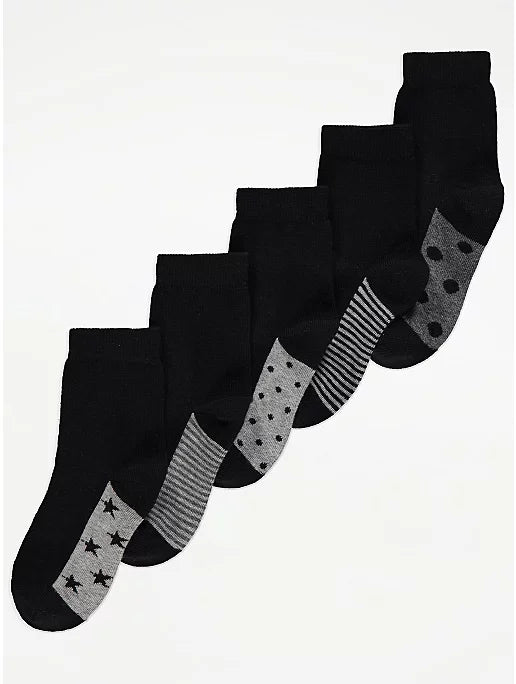 George Black Printed Footbed Socks - 5 Pairs
