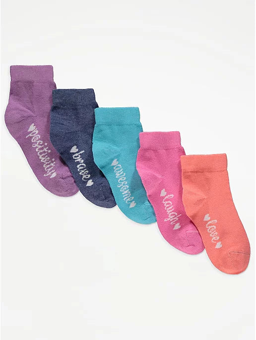 George Slogan Print Cropped Ankle Socks - 5 Pairs