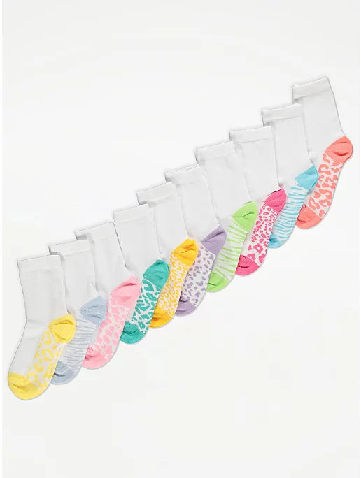 George Colourful Animal Print Socks - 10 Pairs